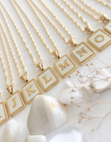 Carrie Mother of Pearl Alphabet Charm Necklace