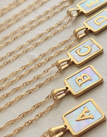 Carrie Mother of Pearl Alphabet Charm Necklace