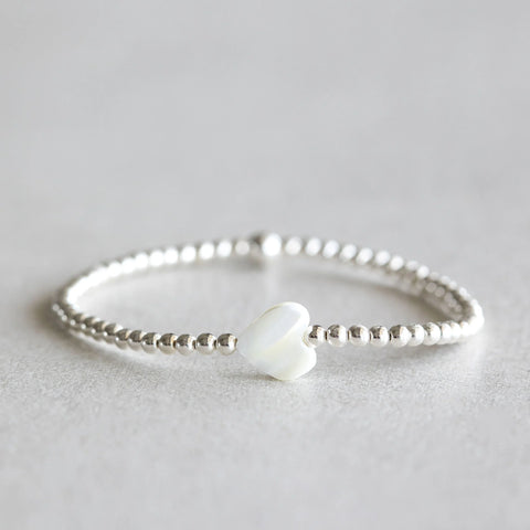3mm Shell Heart Bracelet - Silver