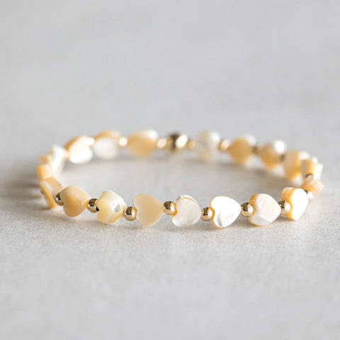 3mm Multi Shell Hearts Bracelet - Gold