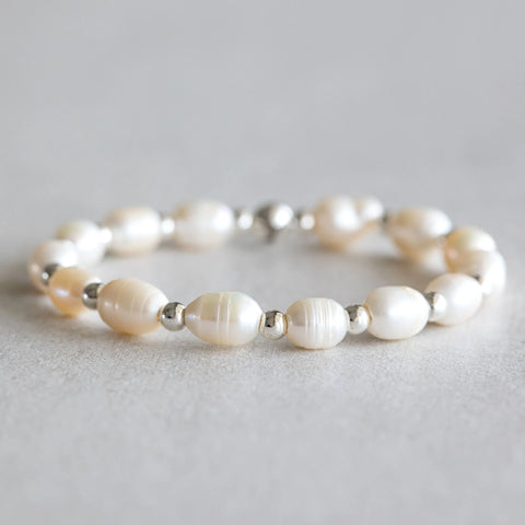 7mm White Pearl Bracelet - Silver
