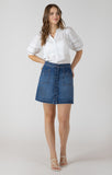 denim skirt with  denim covered buttons down front