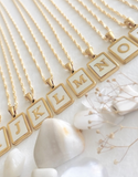 'Carrie' Mother of Pearl Alphabet Charm Necklace